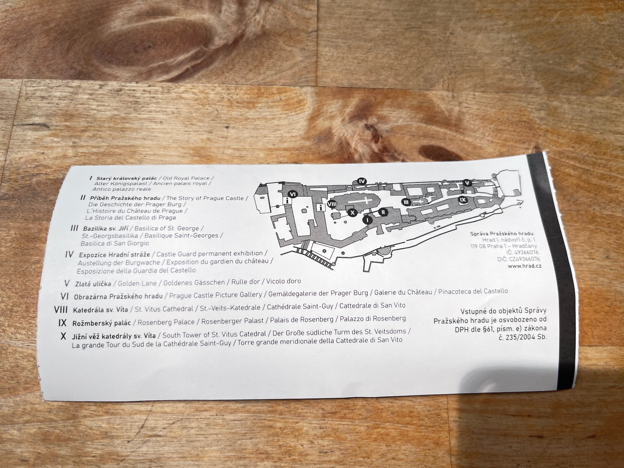 プラハ城の「主回路(Prague Castle - Main Circuit)」の入場チケット(実物)