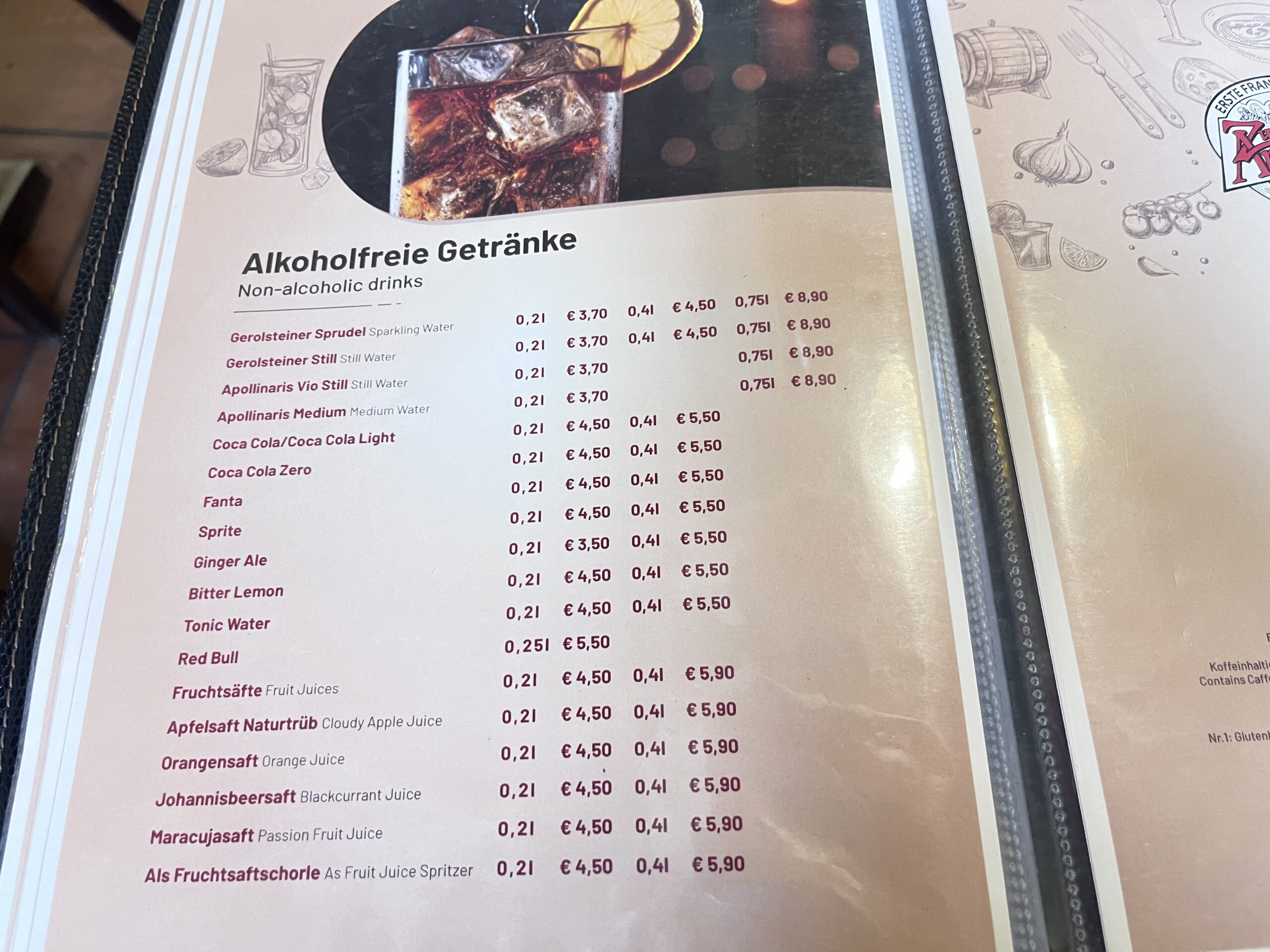 Zu den 12 Apostelnのドリンクメニュー