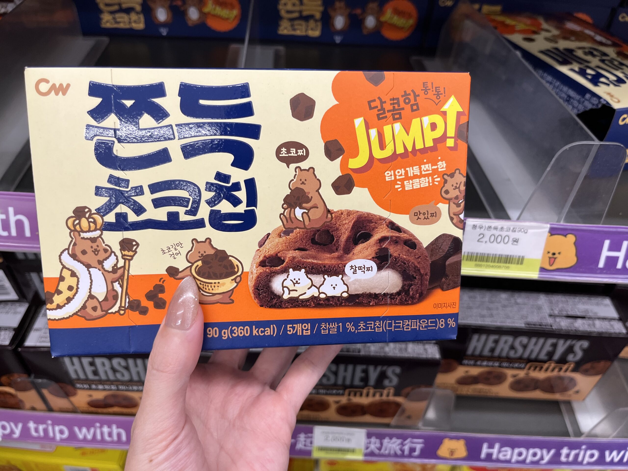 韓国土産として人気の餅入りチョコチップクッキー、チョンドゥクチョコチップのパッケージ